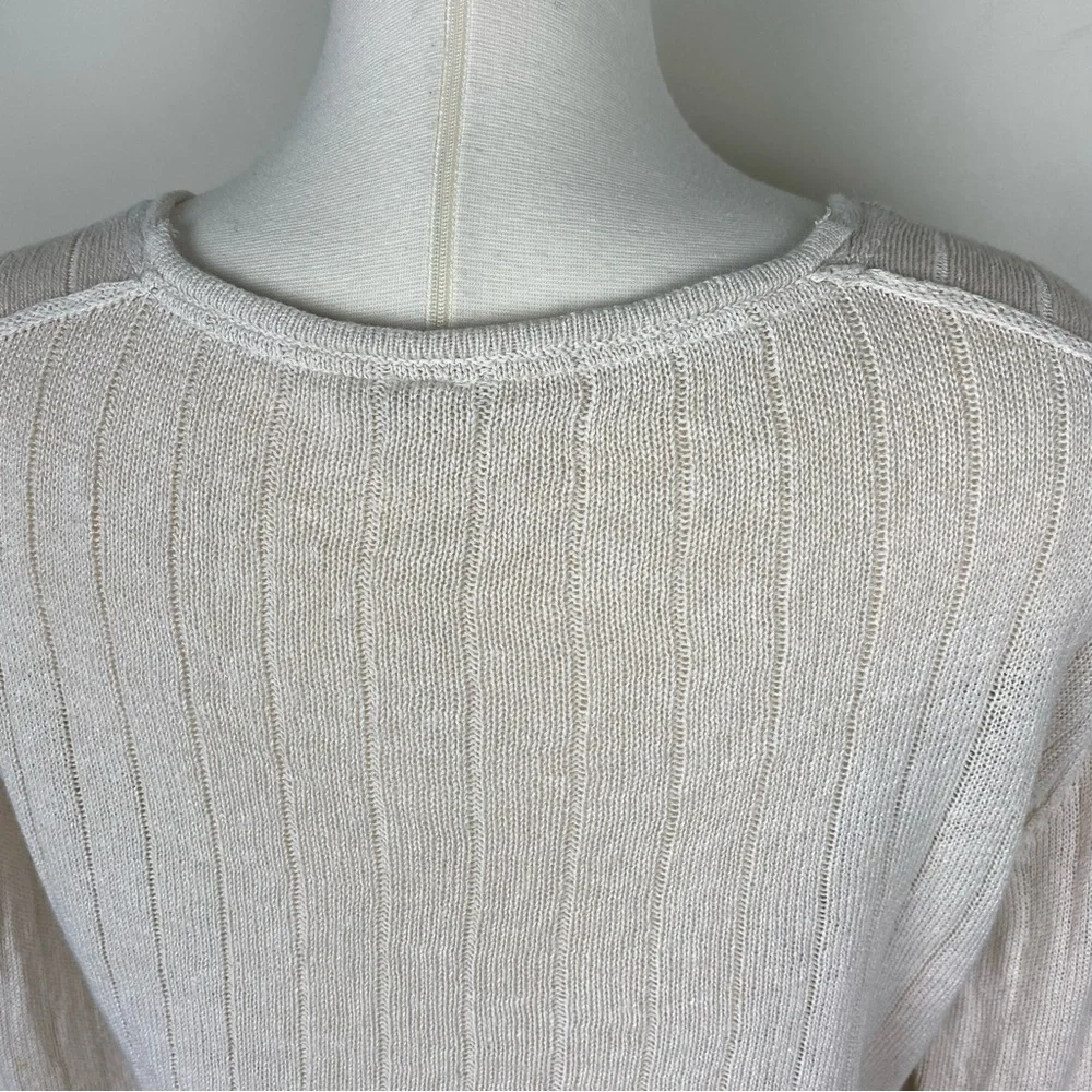 Free People Got Me Twisted Sweater Beige Sz S Front Knot Linen Blend Long Sleeve